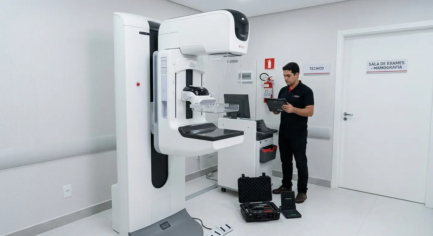 Mamógrafo digital e analógico em sala de radiologia clínica